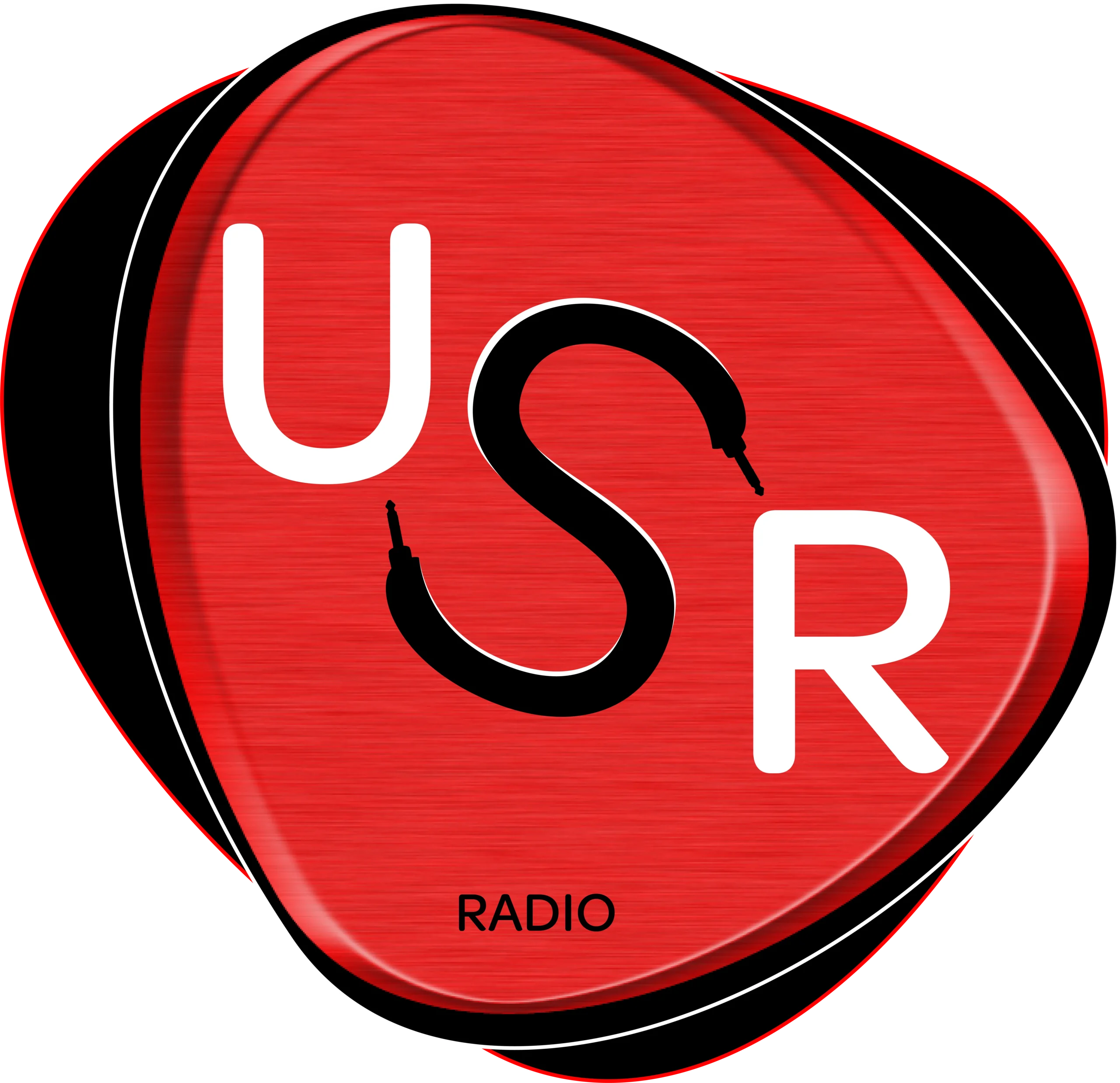 Logo rouge en forme de médiator avec les lettres "USR Radio".